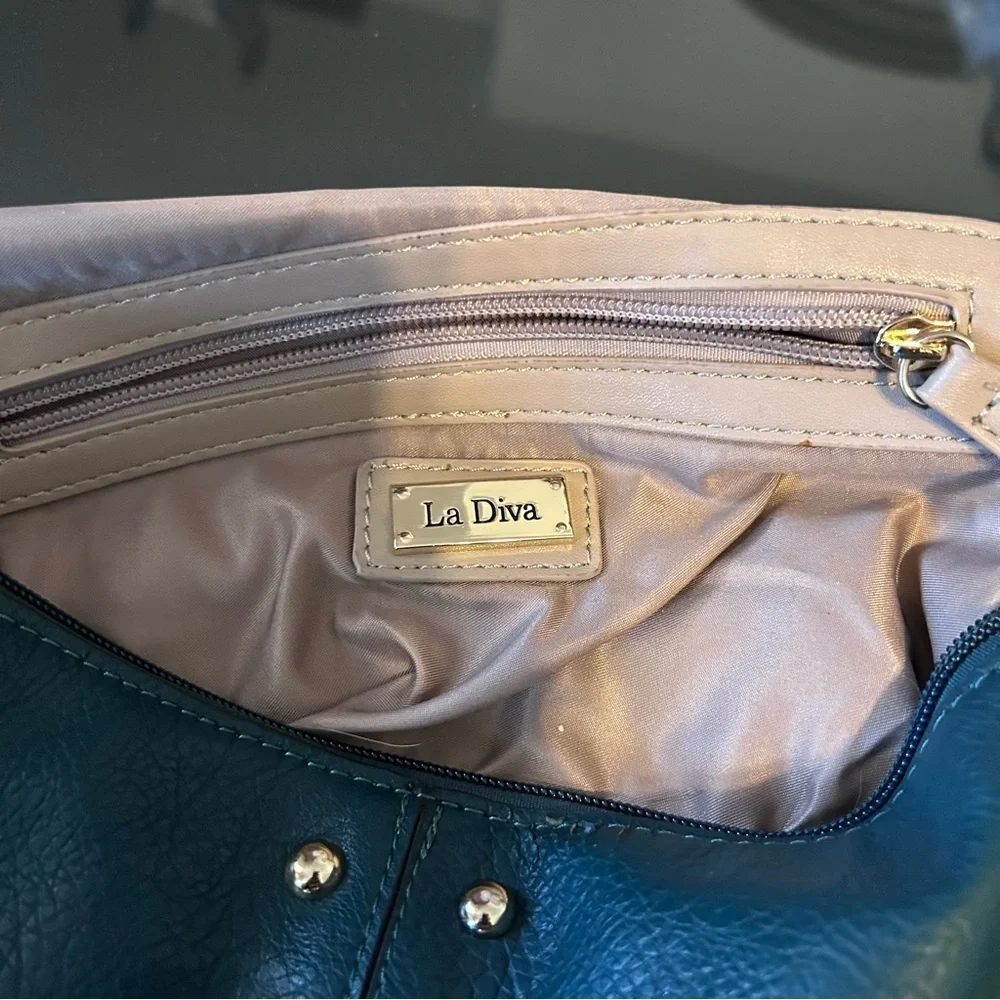 La Diva Rockin’ Teal Studded Hobo Bag